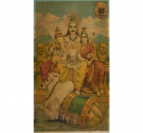 Shiv and Parvati with Ganesh by Raja Ravi Varma