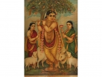 Rare Lithograph of Sri Venugopal from the Ravi Varma Press