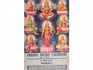 Vintage Advertisement Calendar, 1968, Friends Offset Calendar, The Eight forms of Lakshmi