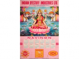 Vintage Advertisement Calendar,1964, Indian Dyestuff Industries Ltd., Goddess Lakshmi