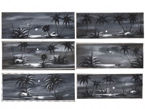 Set of Six River Landscapes at Night
